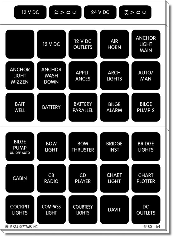 Blue Sea - Label Kit Dc H2o 120 Square Blk - 4217-BSS