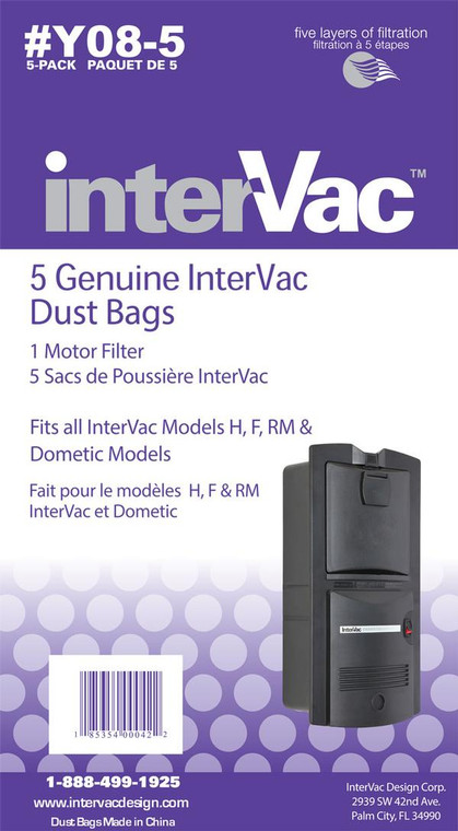 Intervac Vac - Y08-5 Dust Bags For H F And Rm - Y08-5