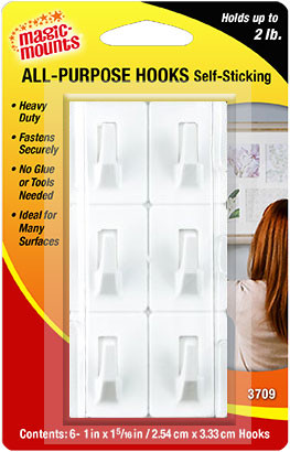 Magic Mounts - All Purpose Hook 6/pk Wht - 3709
