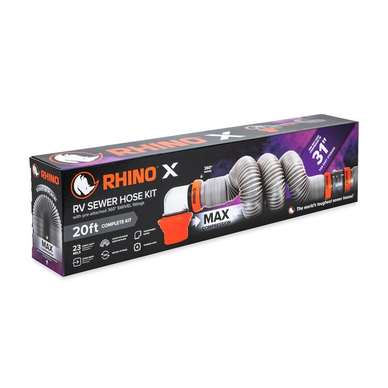 Camco 39390 Rhino X Rv Sewer Hose Kit With Pre-attached 360° Swivel Fittings - 20' - 39390