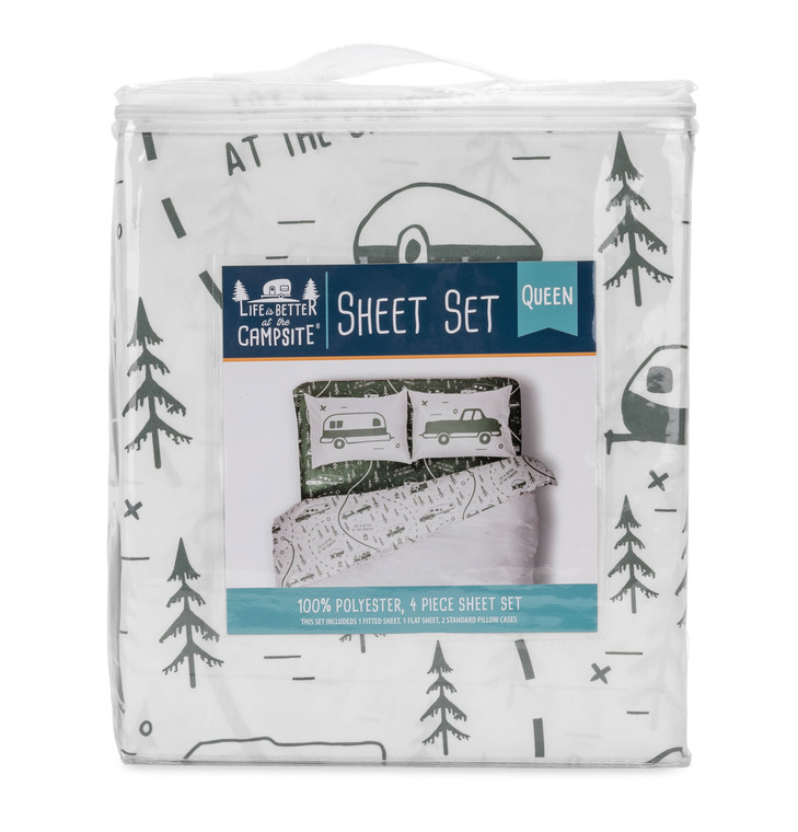Camco 53476 Life Is Better At The Campsite Bed Sheet Set - Rv Queen, Green Map - 53476 Camco 53476 Life Is Better At The Campsite Bed Sheet Set - Rv Queen, Green Map - 53476