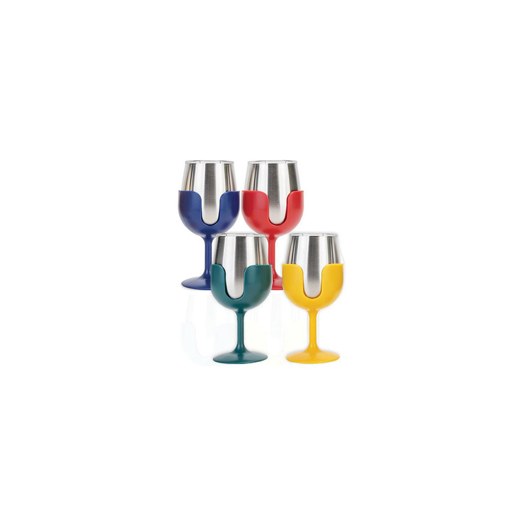 Camco - Camco 53465 Wine Tumblers, 8 oz., Navy, Red, Dark Green, Yellow , 4/pk - 53465