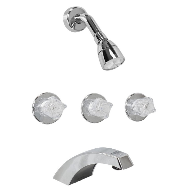 Empire Faucets J27-e 3-handle Deck Mount Diverter With 1-piece Brass Underbody - 8", Chrome - J27-E