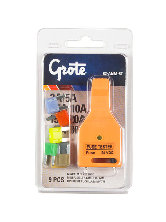 Grote 82-anm-8t Fuse & Circuit Protection Assortment Kit - Miniature Blade Fuse Assortment & Tester, 9-pack - 82-ANM-8T