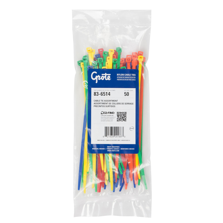 Grote 83-6559 Nylon Cable Ties - Cable Tie Assortment, 50 Lb. Tensile Strength, 11.1" Length - 83-6559