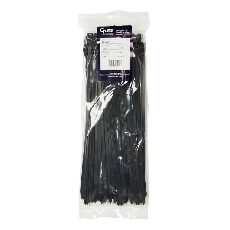 Grote 83-6029 Nylon Cable Ties - Heavy Duty, 14.10" Length, 100 Pack - 83-6029
