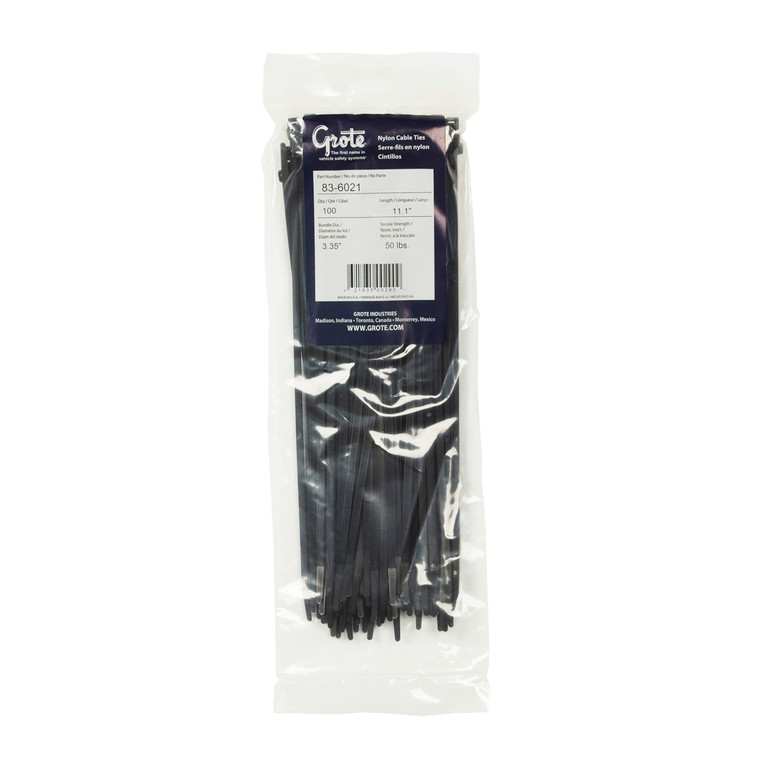 Grote 83-6021 Nylon Cable Ties - Standard Duty, 11.10" Length, 100 Pack - 83-6021