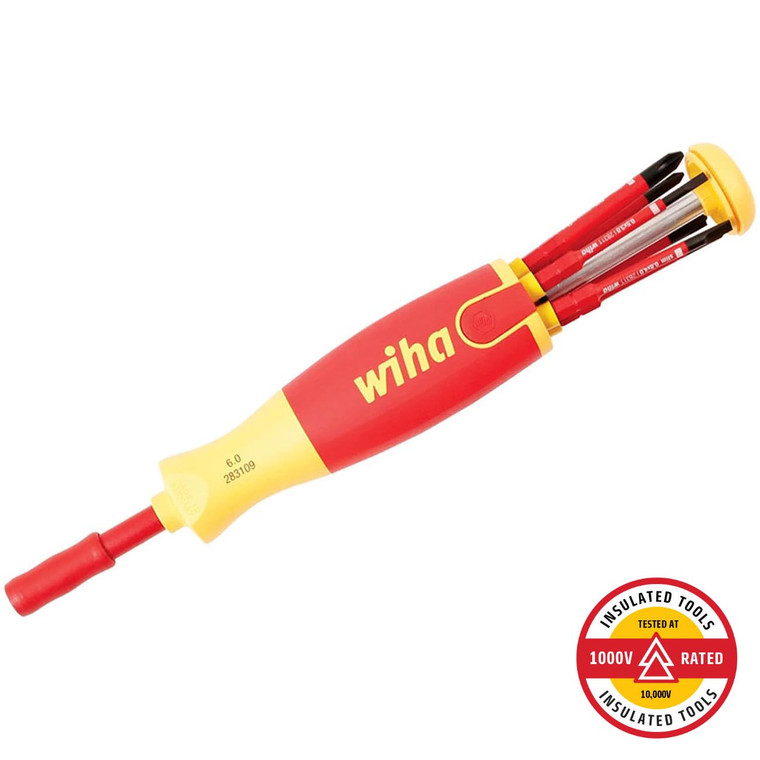 Wiha SlimLine Insulated 6-IN-1 Multi-Driver (7 Piece) - Slotted/Phillips/Square - 28394