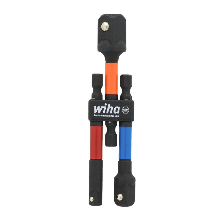 Wiha Color Coded Socket Adapters: 1/4" Hex to 1/4" 3/8" 1/2" (3-Piece) - 70488