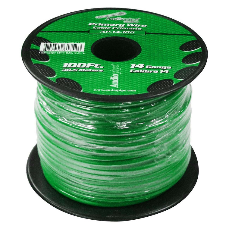 Audiopipe Primary Wire 14-Gauge 100 Foot Spool - Green - AP-14-100 Green Audiopipe Primary Wire 14-Gauge 100 Foot Spool - Green - AP-14-100 Green