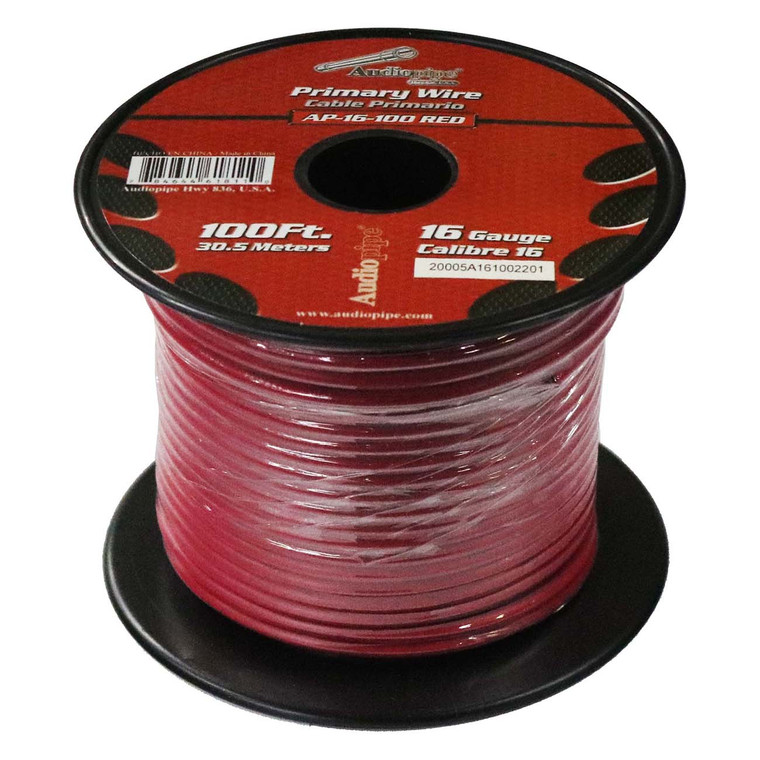 Audiopipe Primary Wire 16-Gauge 100 Foot Spool - Red - AP-16-100 Red Audiopipe Primary Wire 16-Gauge 100 Foot Spool - Red - AP-16-100 Red