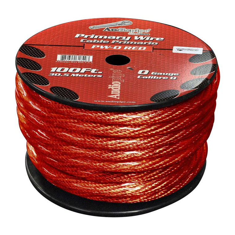 Audiopipe Power Cable 0-Gauge 100 Foot Spool - Red - PW0100RD