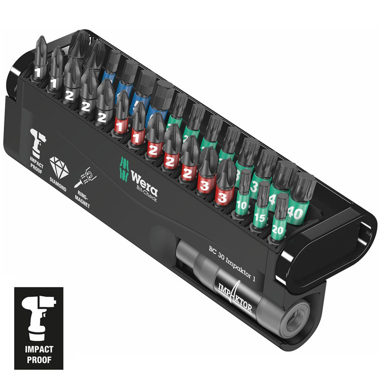 Wera Bit-Check 30 "Impact Ready" Diamond Coated Tips (30-Piece Set) - 05 057690 001 Wera Bit-Check 30 "Impact Ready" Diamond Coated Tips (30-Piece Set) - 05 057690 001