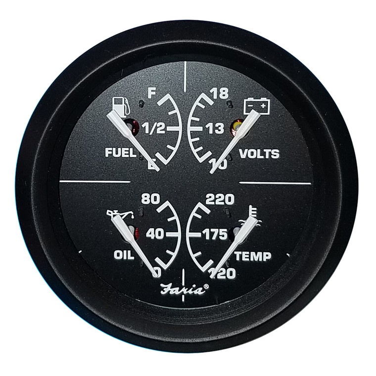 Faria Euro Black 4" Multifunction Gauge - Volt/Fuel/Oil/Water Temperature - 32851