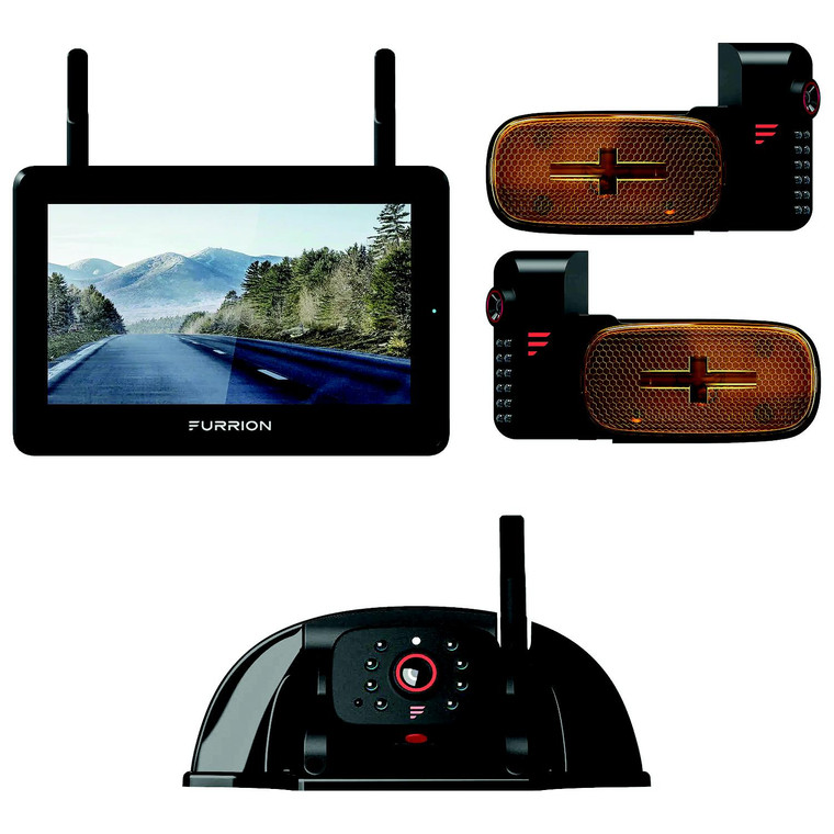 Furrion 2021124369 Vision S+ RV Observation System- 7" Monitor, side Cameras with LED Marker Lights, Sharkfin Camera - 2021124369