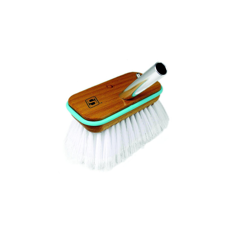 Seachoice 90456 Deck Brush with Bumper - Wood, Size: 6", Stiff (White Poly) - QYM0106-WSTIFF