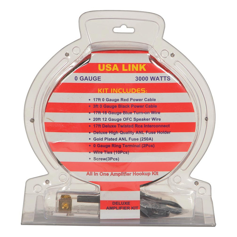 Usa Link 0 Gauge Amplifier Wiring Kit - 3000 Watts - 0GA USA LINK