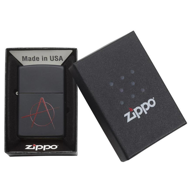 Zippo Windproof Lighter Red Anarchy Symbol Black Matte - 20842