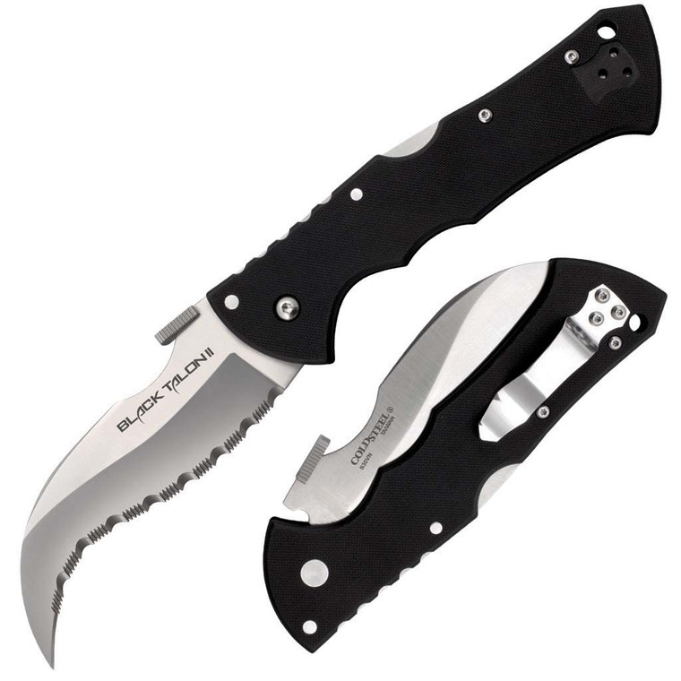 Cold Steel Black Talon Ii Folding Knife 4" Serrated Blade G10 Handles - CS-22BS