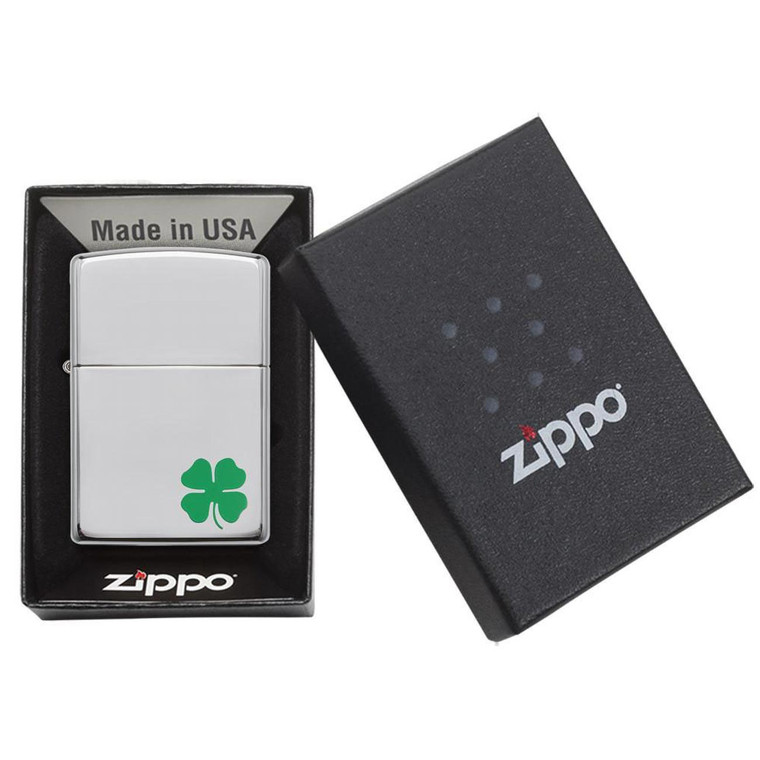 Zippo Windproof Lighter A Bit O' Luck Clover High Polish Chrome - 24007