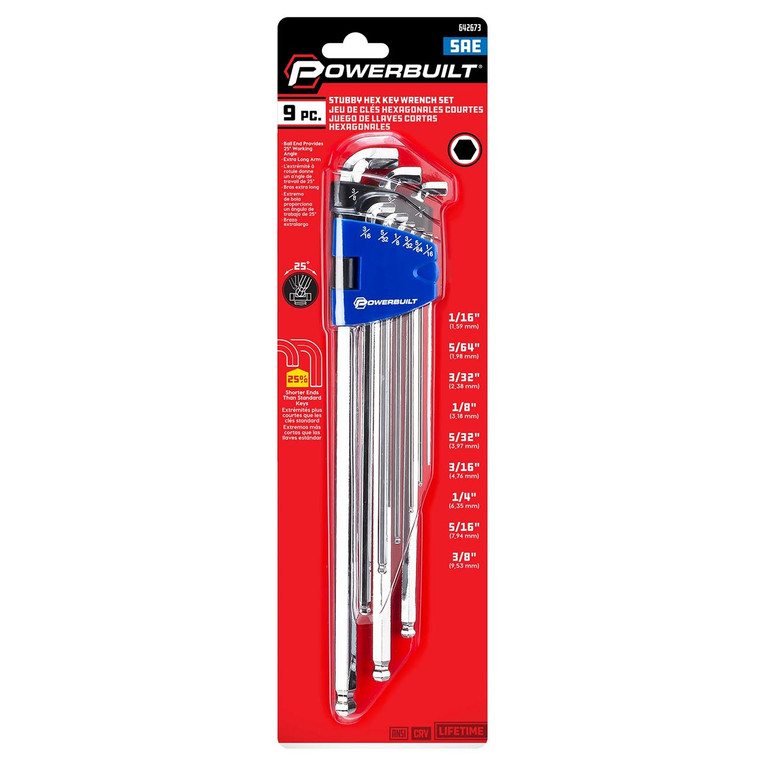 Powerbuilt Sae Stubby & Long Arm Hex Key Wrench Set (9 Piece Set) - 240099