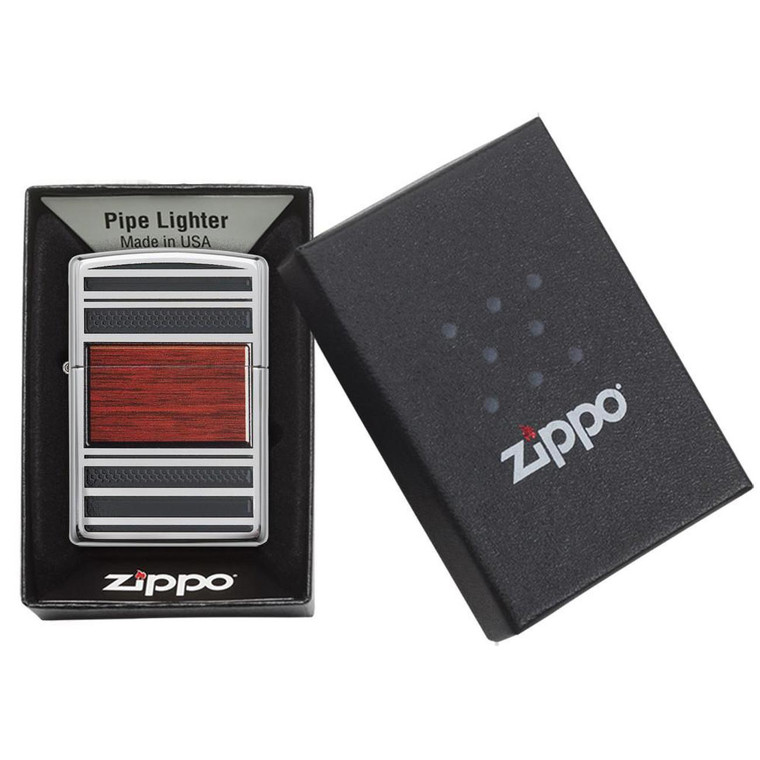 Zippo Windproof Lighter Pipe Wood Design W/pipe Lighter Insert High Polish Chrome - 28676
