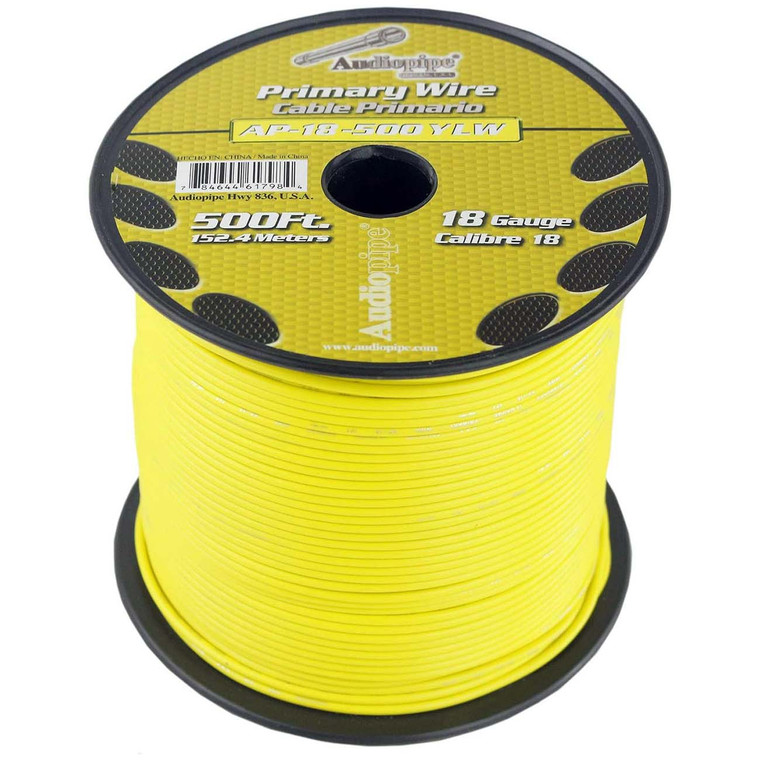 Audiopipe Primary Wire 18-gauge 500 Foot Spool - Yellow - AP-18-500 YLW