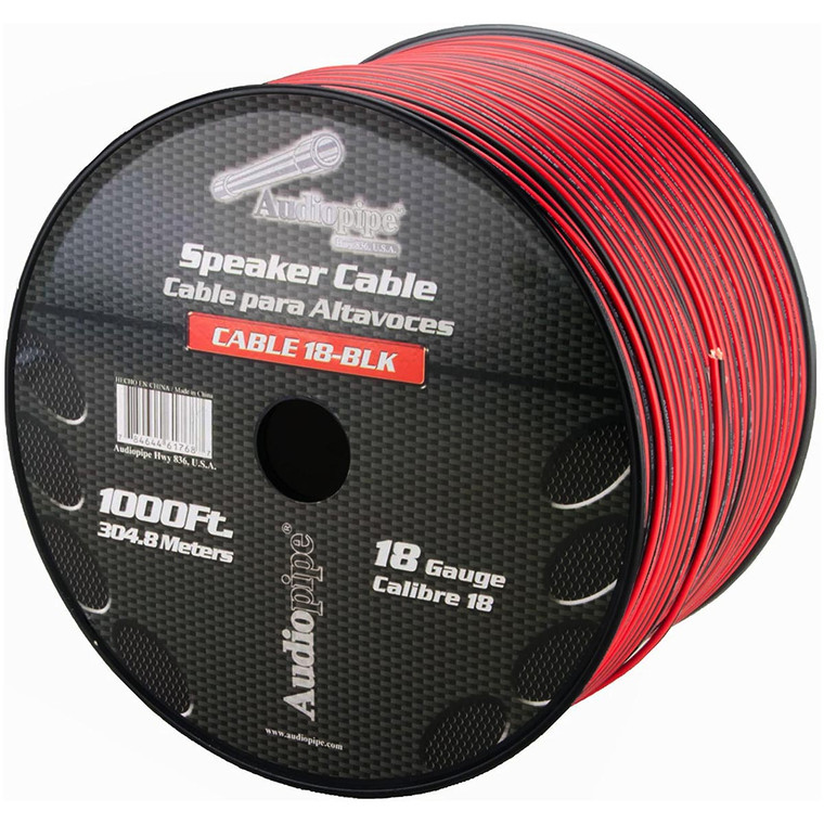 Audiopipe Speaker Wire 18-gauge 1000 Foot Spool - Black/red - CABLE18BLACK