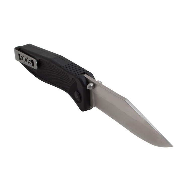 Sog Flare Assisted Folding Knife 3.5" Satin Plain Blade Black Grn Handles - FLA1001-CP