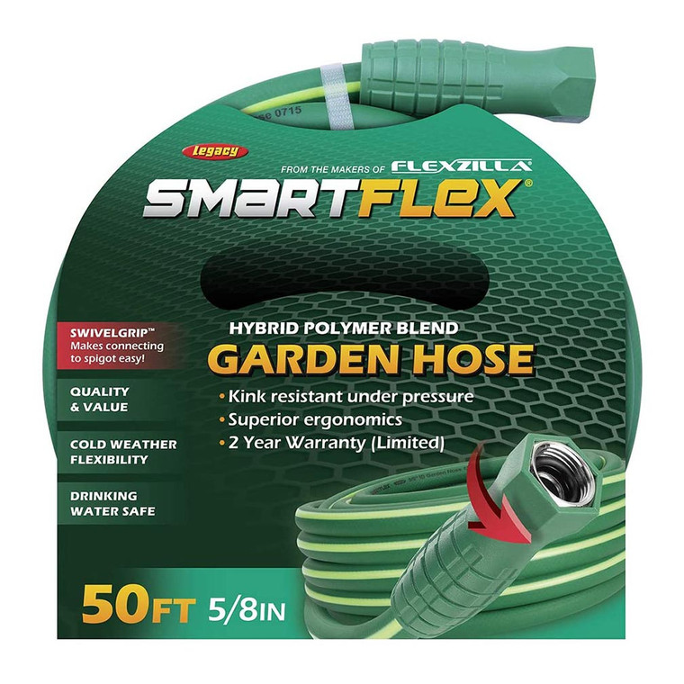 Smartflex Garden Hose 5/8" X 50' 3/4" - 11 1/2 Ght Fittings - HSFG550GR