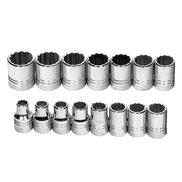 Williams 1/2' Drive Shallow Metric Socket Set On Clip Rail 12-point (15 Piece) - JHWMSS-15RC