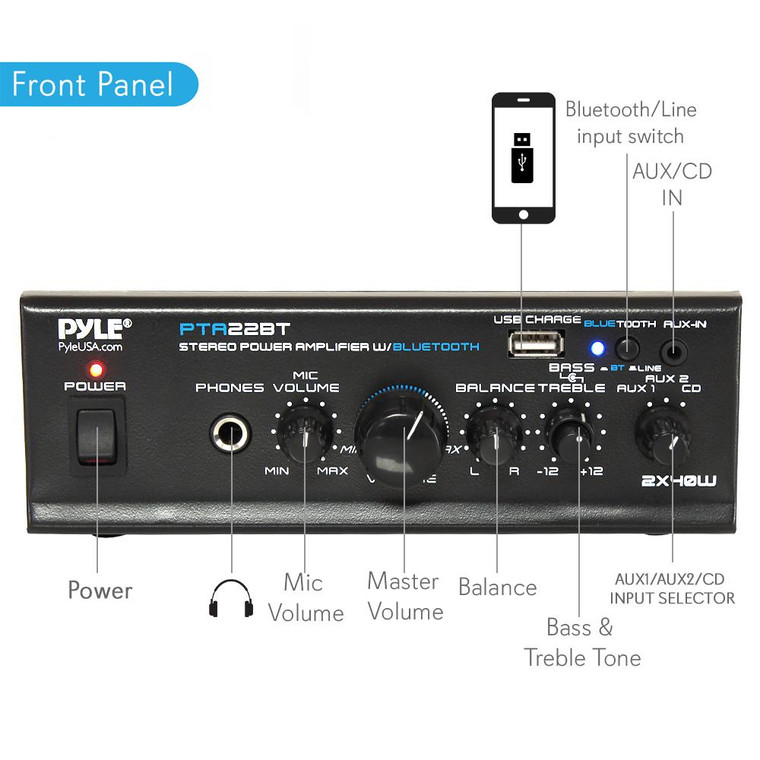 Pyle Mini Amplifier With Bluetooth - PTA22BT