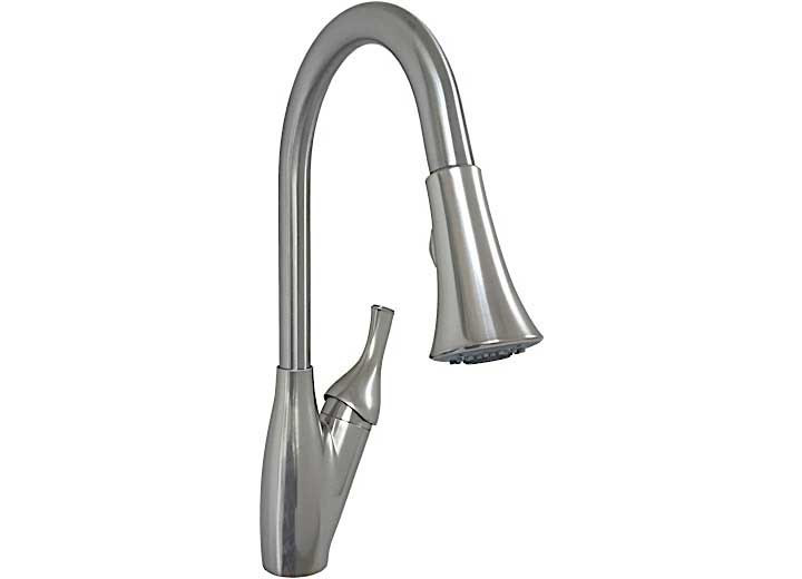 American Brass - 8in Metal Sng Lever Kitchen Pulldown Trumpet Head Mag Sprayholder Ss Flex Supply Line Brush Nickel - SL3000N-A