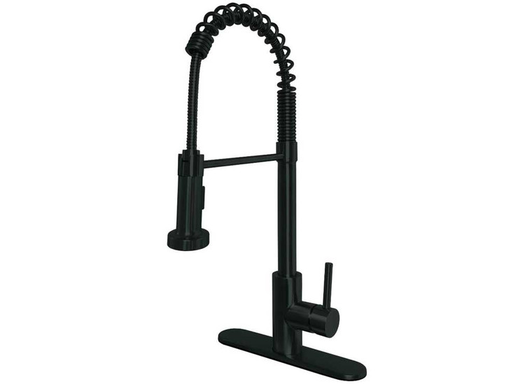 American Brass - Metal Single Lever Spring Faucet High Arched Coiled Spout Hammer Style Sprayhead  Black Matte - SP5000BMT-E