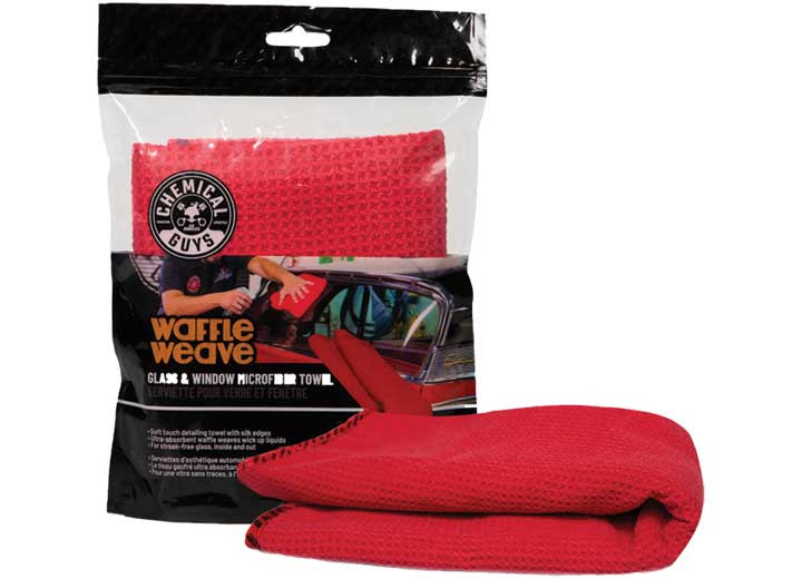 Chemical Guys - Waffle Weave Glass And Window Microfiber Towel Red 24in X 16in - MIC707