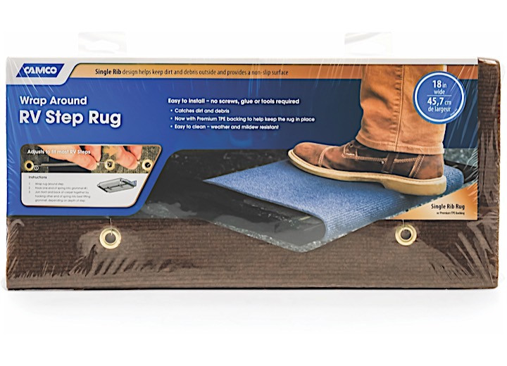 Camco - Step Rug Premium Poly. Single Rib W/uv&tpe 17.5inx 18in Brown - 42906