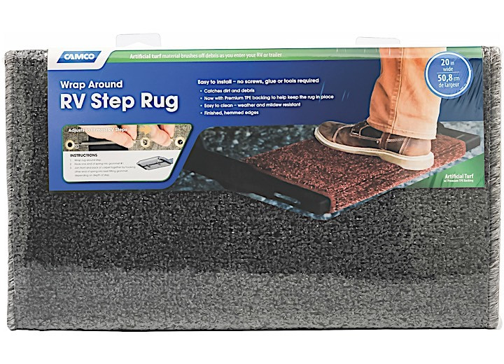 Camco - Step Rug Premium Turf W/uv&tpe Hemmed 22in X20in Gray - 42939
