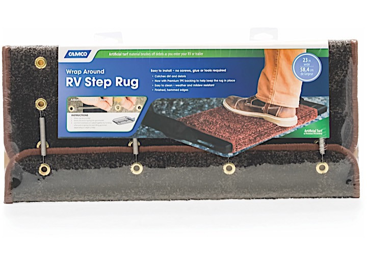 Camco - Step Rug Premium Turf W/uv&tpe Hemmed 22in X23in Brown - 42944