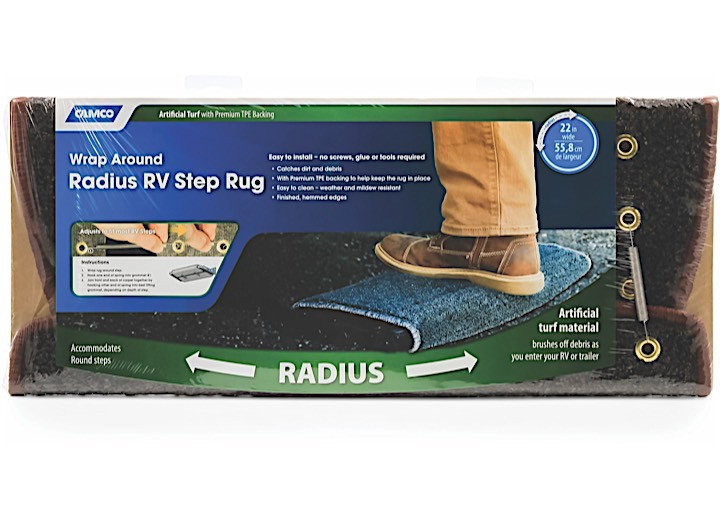 Camco - Step Rug Premium Turf W/uv&tpe Hemmed Radius 22in Wide Brown - 42949