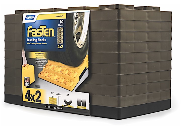 Camco - Fasten Leveling Blocks With Thandle 4x2 Brown 10 Pack - 44525
