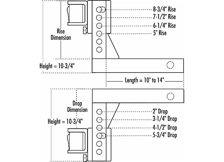 Camco - Shank Adj Extra Hilow 2inx2inx16inl 5.75indrop 8.75inrise - 48133