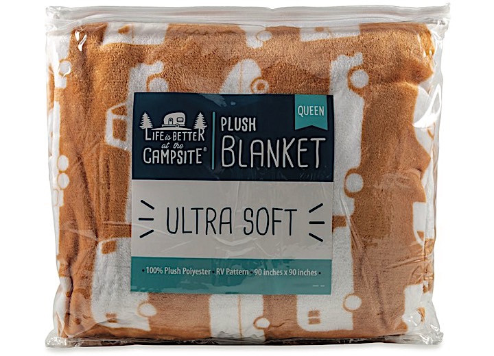 Camco - Life Is Better At The Campsite  Fleece Blanket Tan Queen - 53441