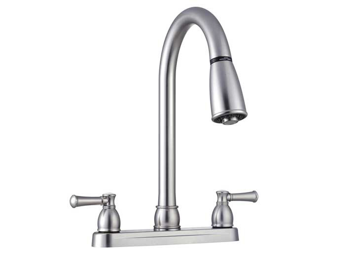 Dura Faucet - Nonmetallic Dual Lever Pulldown Rv Kitchen Faucet  Brushed Satin Nickel - DF-PK350L-SN