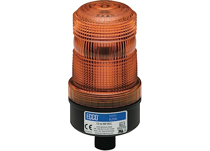 Ecco Safety Group - Led Beacon: Medium Profile 1280vdc Pulse8 Flash 1/2in Male Pipe Mount Amber - 6267A