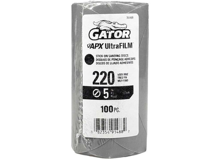 Gator Finishing - Apx Ultrafilm Stickon Sanding Discs Psa Gray 220 Grit 5 In 100 Pk - 391488