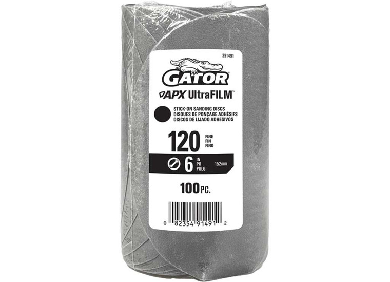 Gator Finishing - Apx Ultrafilm Stickon Sanding Discs Psa Gray 120 Grit 6 In 100 Pk - 391491