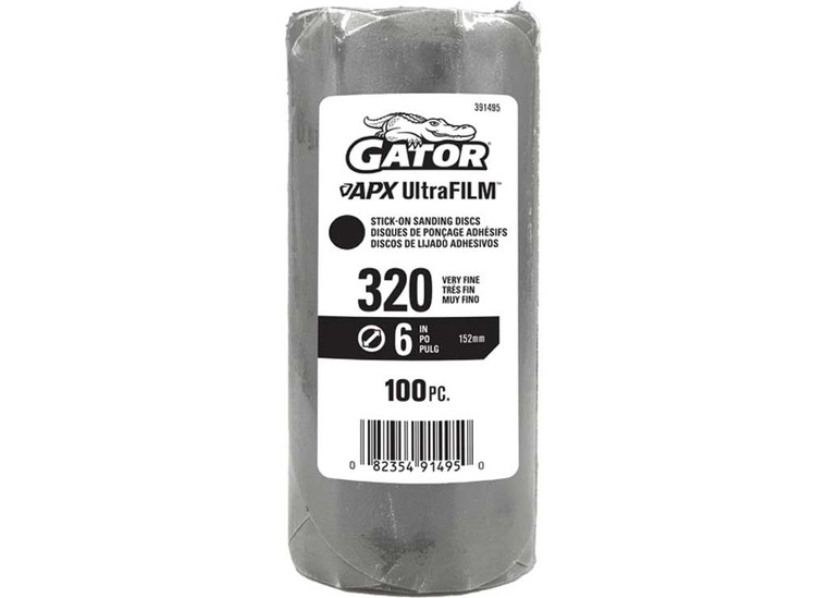 Gator Finishing - Apx Ultrafilm Stickon Sanding Discs Psa Gray 320 Grit 6 In 100 Pk - 391495