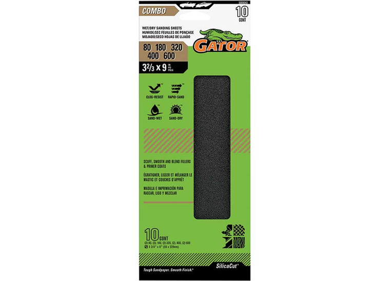 Gator Finishing - Clampon Waterproof Sanding Sheets Assorted Grit 32/3 In X 9 In 10 Pk - 5069043