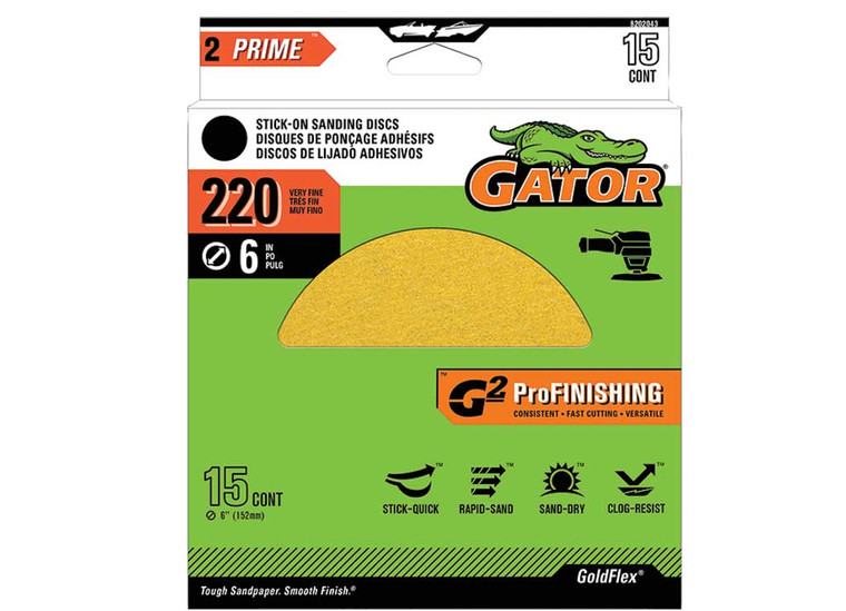 Gator Finishing - Stickon Sanding Discs Gold 220 Grit 6 In 15 Pk - 8202043