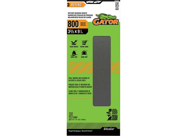 Gator Finishing - Clampon Waterproof Sanding Sheets 800 Grit 32/3 In X 9 In 5 Pk - 8222043
